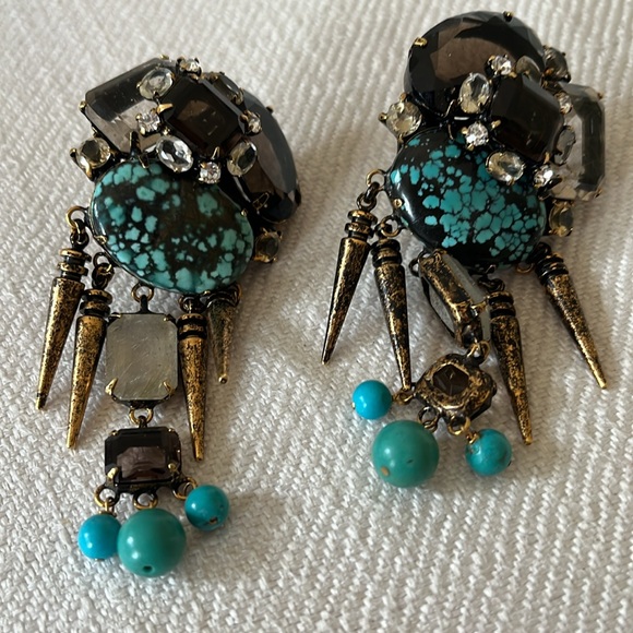 Itadj Moini Rare vintage earings turquoise, and rhinestone - Picture 2 of 11